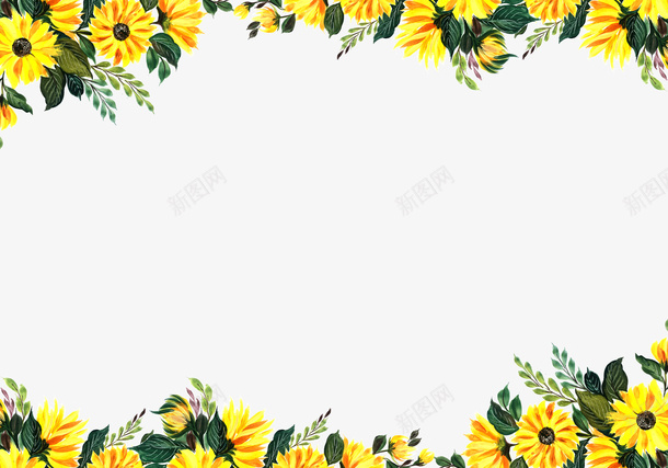 水彩黄花边框png免抠素材_新图网 https://ixintu.com 北欧 唯美 小清新 手绘花卉 植物边框 水彩花卉 海报边框 花卉边框 花框 花边