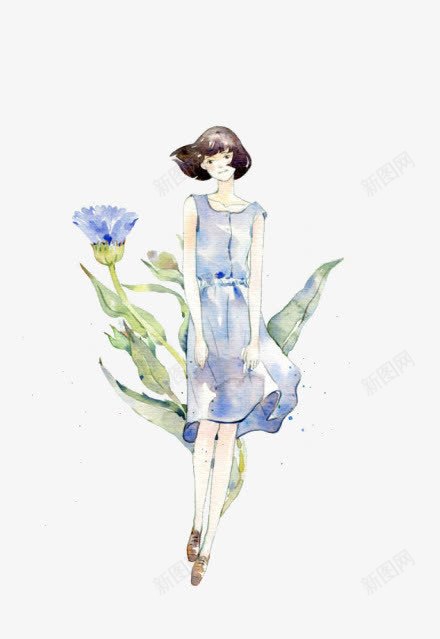 蓝色人物水墨画png免抠素材_新图网 https://ixintu.com 人物 水彩墨 装饰
