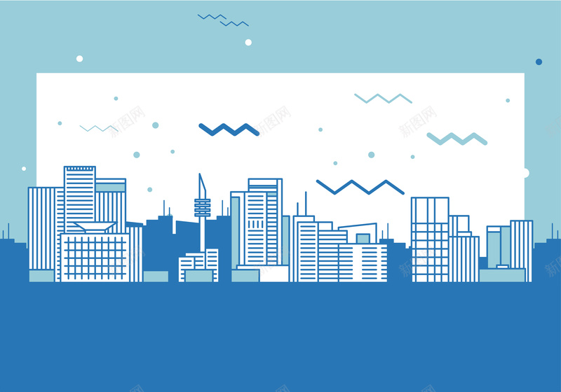 蓝色清新城市建筑矢量图ai设计背景_新图网 https://ixintu.com 创意图片 创意广告 创意海报 城市建筑 简约纹理 蓝色纹理 设计图片 设计海报 矢量图