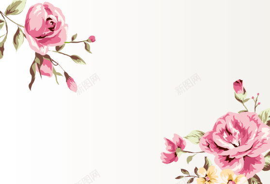 浪漫手绘玫瑰花插画海报背景矢量图背景