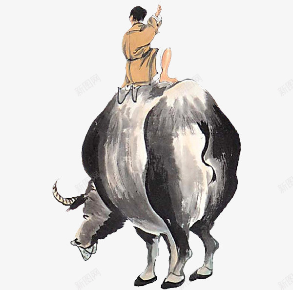 水墨画牧童骑黄牛png免抠素材_新图网 https://ixintu.com 中国风 水墨 牧童 老牛