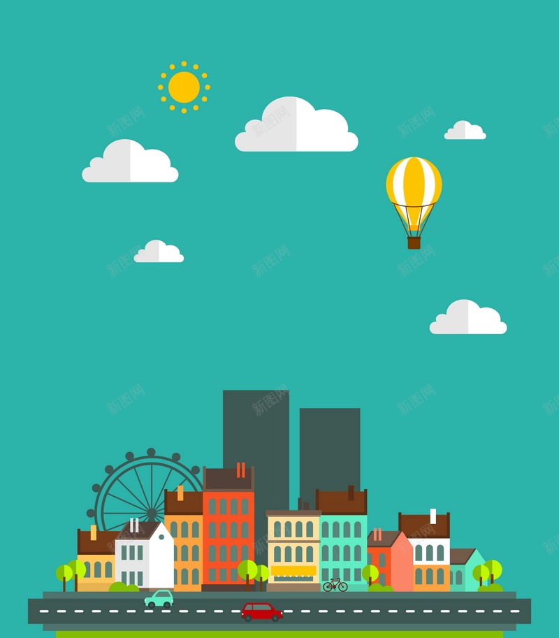 扁平城市矢量图ai设计背景_新图网 https://ixintu.com 几何 城市 建筑 房子 扁平 渐变 蓝色 矢量图