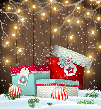 冬季圣诞节彩灯大礼盒背景矢量图背景
