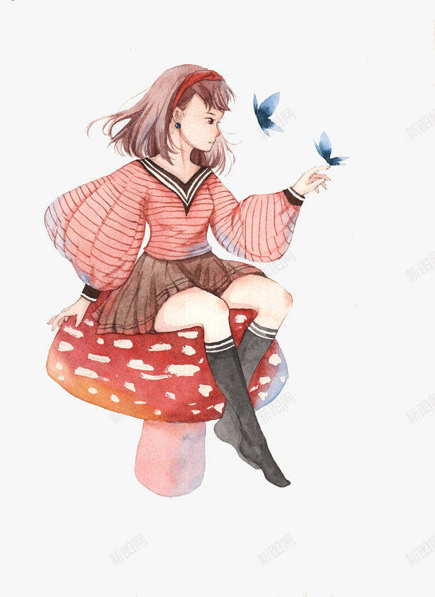 手绘女孩和蝴蝶png免抠素材_新图网 https://ixintu.com 女孩 手绘 蘑菇 蝴蝶 设计