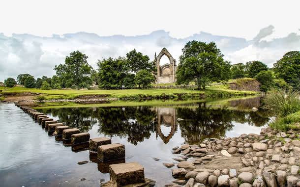 英格兰博尔顿修道院四psd设计背景_新图网 https://ixintu.com 名胜古迹 旅游风景 著名建筑