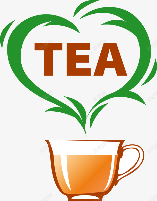 茶杯矢量图ai免抠素材_新图网 https://ixintu.com 手绘 爱心 绿叶 绿茶 艺术字 茶杯 茶杯把 矢量图