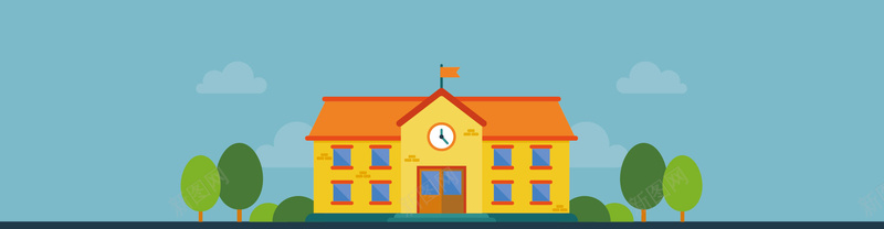 卡通校园入学banner矢量ai设计背景_新图网 https://ixintu.com banner 云朵 开学 开学季 教学楼 教育 树木 校园 校车 矢量图 返校