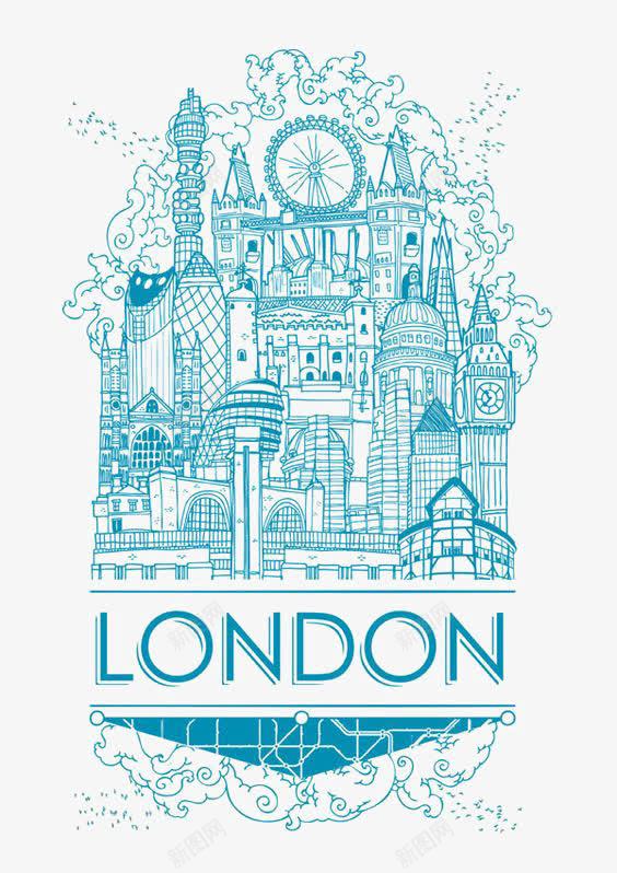 LONDONpng免抠素材_新图网 https://ixintu.com 伦敦 伦敦标志建筑 双层巴士 大本钟 手绘 简约