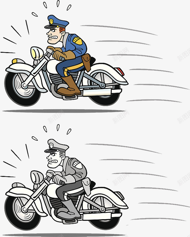 漫画骑着警察巡逻的psd免抠素材_新图网 https://ixintu.com 奔腾 巡查 平面 心急如焚 摩托车 漫画设计 警察