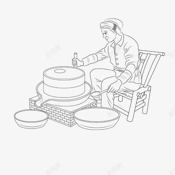 石磨png免抠素材_新图网 https://ixintu.com 人物 石磨 素描 黑白人物画