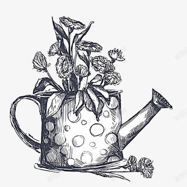 素描洒水壶中插满鲜花png免抠素材_新图网 https://ixintu.com 手绘素描 水壶 矢量元素 素描 鲜花
