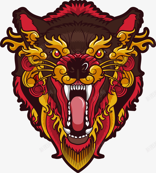 张开大口的猛兽矢量图eps免抠素材_新图网 https://ixintu.com 凶狠的猛兽 民族风 猛兽 矢量素材 矢量图