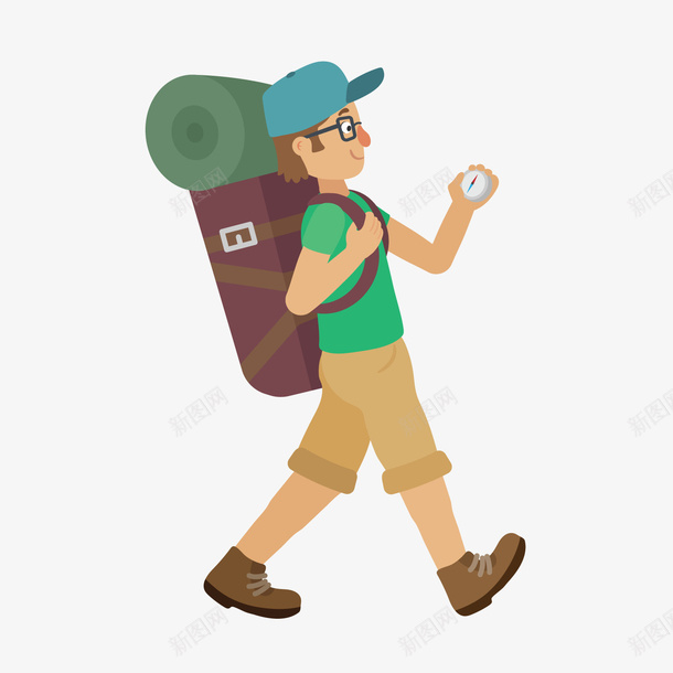 拿着指南针寻路的人png免抠素材_新图网 https://ixintu.com 卡通人物 卡通男子 外出旅游人物 寻路人物