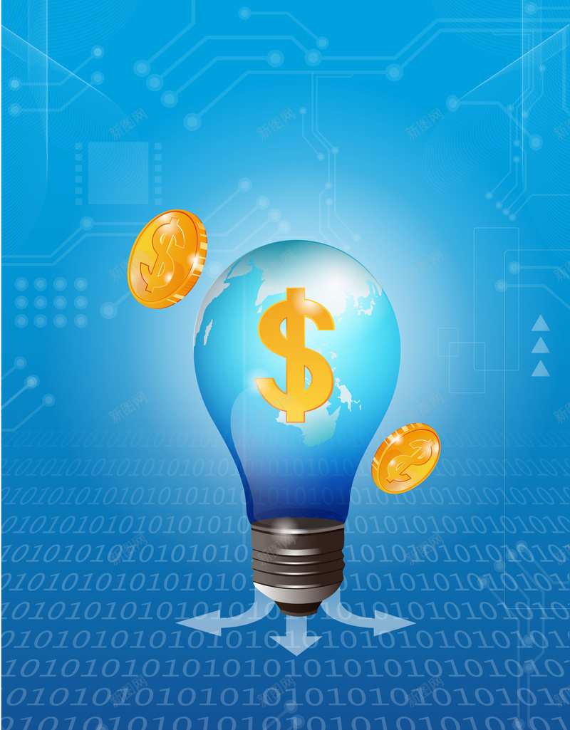绿色科技灯泡背景矢量图ai设计背景_新图网 https://ixintu.com 数字 海报 灯泡 科技 素材 线条 绿色 背景 金币 矢量图