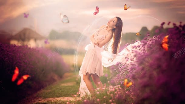 美女蝴蝶薰衣草jpg设计背景_新图网 https://ixintu.com 图片 美女 蝴蝶
