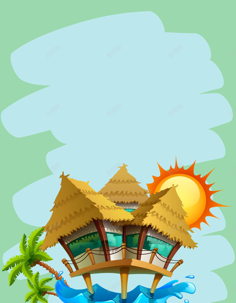 矢量简约夏日旅游度假海报背景ai设计背景_新图网 https://ixintu.com 亲子游 卡通 卡通亲子旅行一家人 夏天 夏季旅游 夏日 扁平化 手绘 插画 暑期游 海岛小屋 海岛小船 海报 矢量图 矢量素材 背景 质感