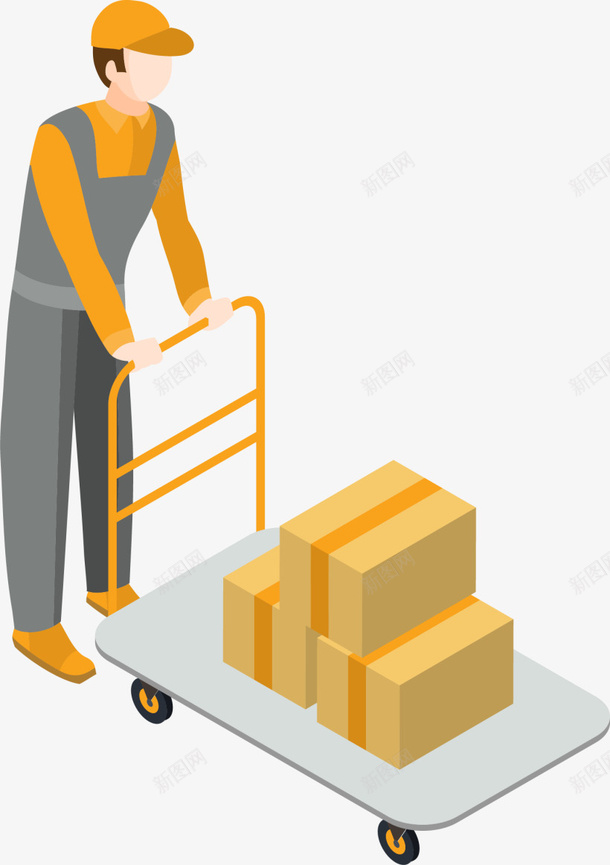 推着拖车的小哥哥png免抠素材_新图网 https://ixintu.com 产品 小哥哥 推着拖车 纸箱 货物运输 配货
