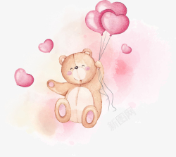 相约七夕水彩手绘拿着爱心气球的小熊矢量图高清图片