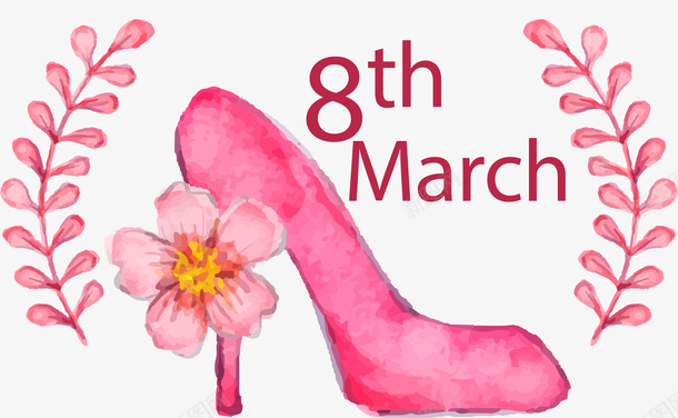 三八妇女节红色高跟鞋png免抠素材_新图网 https://ixintu.com 8th march 三八妇女节 水彩 红色高跟鞋 花朵装饰