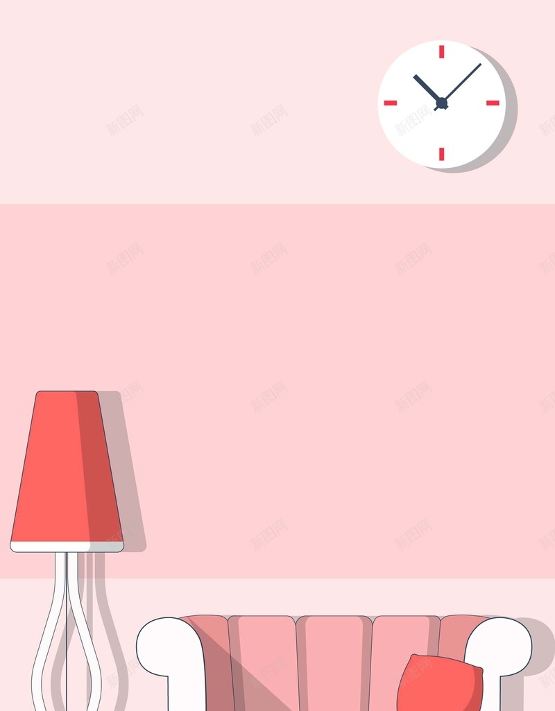 矢量简约扁平家居女性公寓ai设计背景_新图网 https://ixintu.com 公寓 台灯 女性 家居 扁平 沙发 矢量 简约 粉色 钟表 矢量图