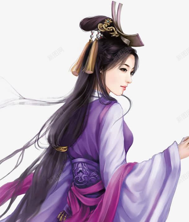 紫衣柔美女子古风手绘png免抠素材_新图网 https://ixintu.com 古风 女子 手绘 柔美