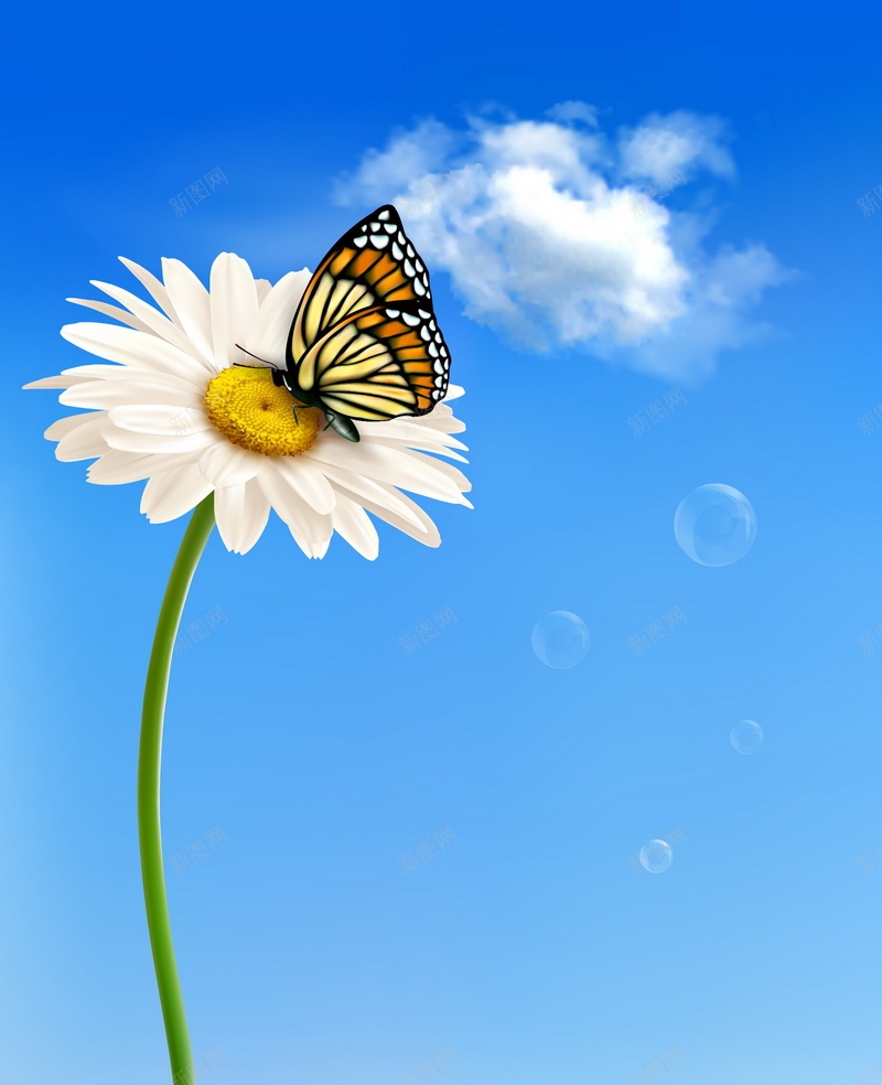 菊花蝴蝶矢量图ai设计背景_新图网 https://ixintu.com 天空 小清新 文艺 简约 菊花 蓝色 蝴蝶 矢量图