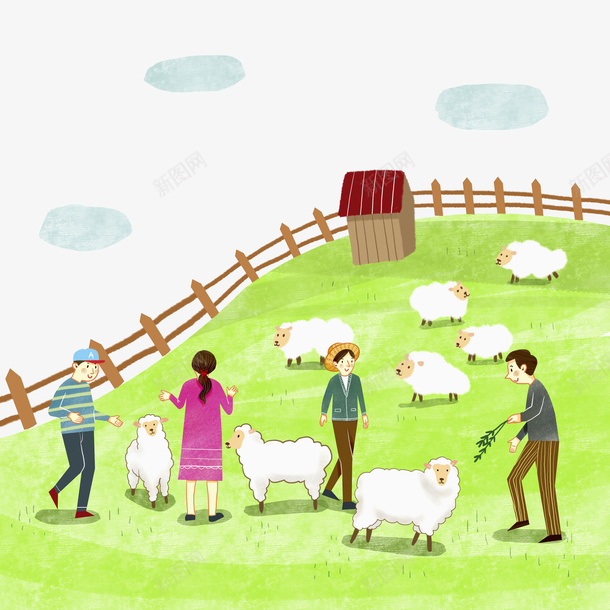 绿色清新手绘电商羊毛标志图png免抠素材_新图网 https://ixintu.com 创意手绘 动物 手绘卡通羊 标志 绵羊群 羊毛标志 草地