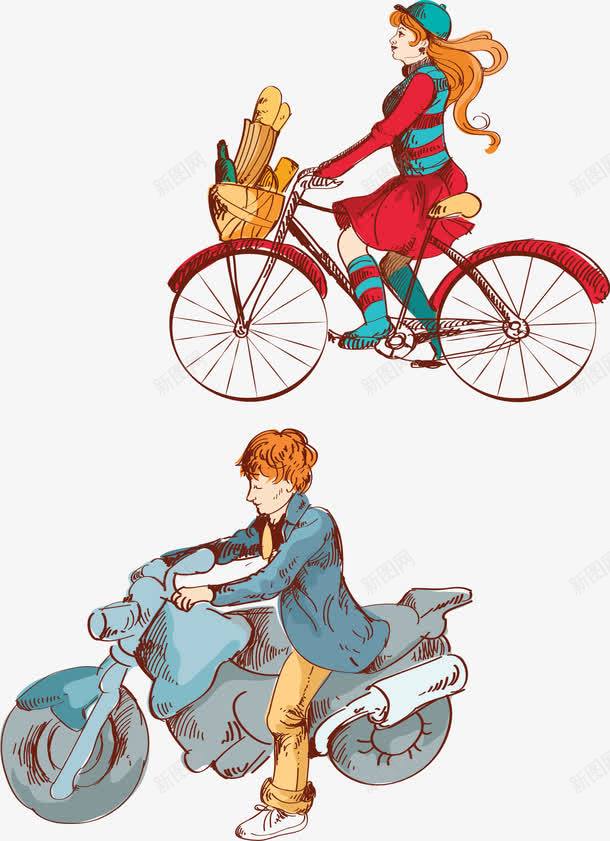手绘骑摩托车的男人png免抠素材_新图网 https://ixintu.com 手绘 插画 男人 骑摩托车 骑机车 骑自行车