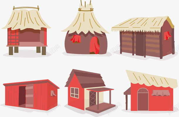 茅草屋矢量图eps免抠素材_新图网 https://ixintu.com 窗户 红色 茅草屋 门 矢量图
