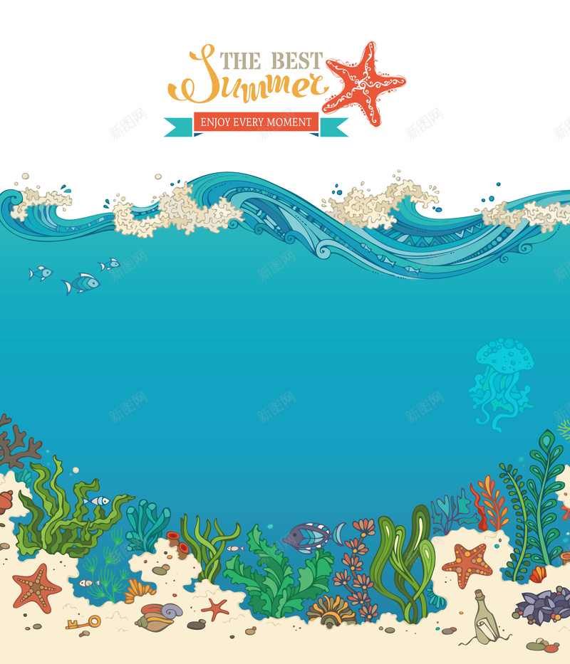 可爱矢量海水背景ai设计背景_新图网 https://ixintu.com 卡通 手绘 插画 海星 海水 海洋 海藻 矢量 童趣 背景 蓝色 矢量图