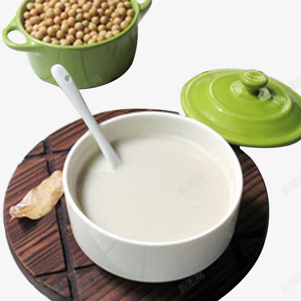 黄豆与豆浆png免抠素材_新图网 https://ixintu.com 产品实物 木垫 绿碗