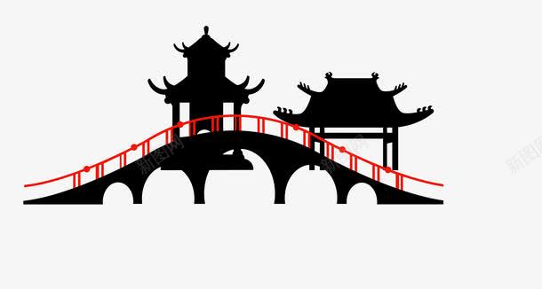 黑色小桥凉亭美景png免抠素材_新图网 https://ixintu.com 中国风 矢量美景