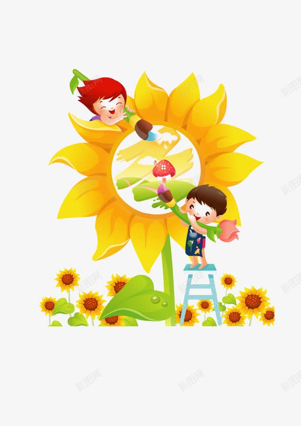 儿童插画png免抠素材_新图网 https://ixintu.com 儿童插画 学习插画 装饰 金色太阳花