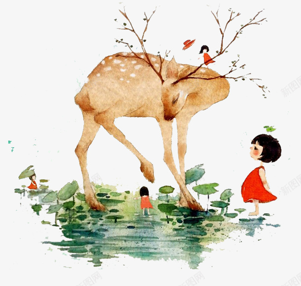 立夏夏季元素梅花鹿插画png免抠素材_新图网 https://ixintu.com 头上长花的鹿 插画 梅花鹿 立夏 荷叶