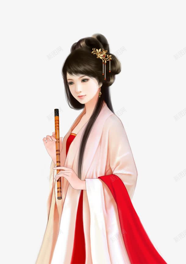 粉衣吹箫女子png免抠素材_新图网 https://ixintu.com 吹箫美女 女子