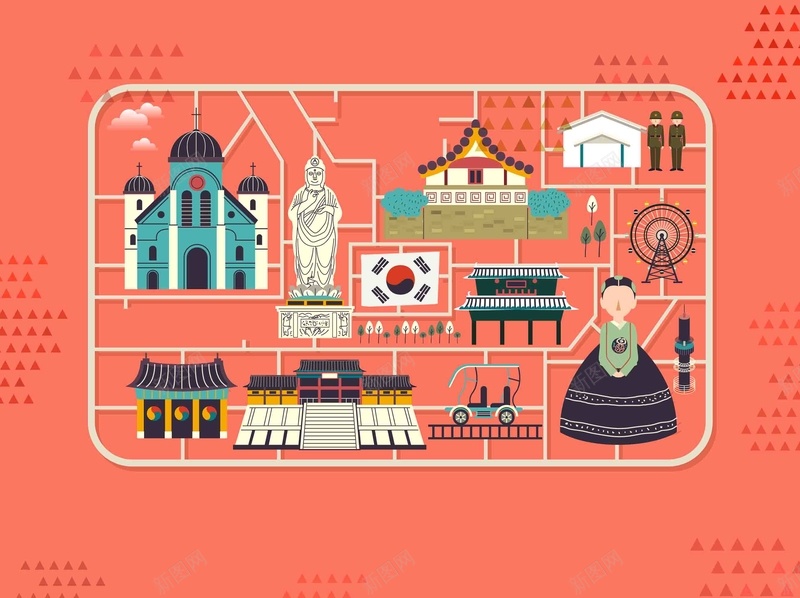 手绘矢量旅游韩国景福宫景点地图海报背景ai设计背景_新图网 https://ixintu.com 地图 手绘 旅游 景点 景福宫 济州岛 海报 矢量 背景 青瓦台 韩国 韩国地图 韩国旅游 矢量图