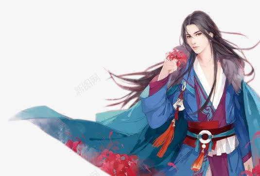 蓝衣俊美男子古风手绘png免抠素材_新图网 https://ixintu.com 俊美 古风 手绘 男子 蓝衣
