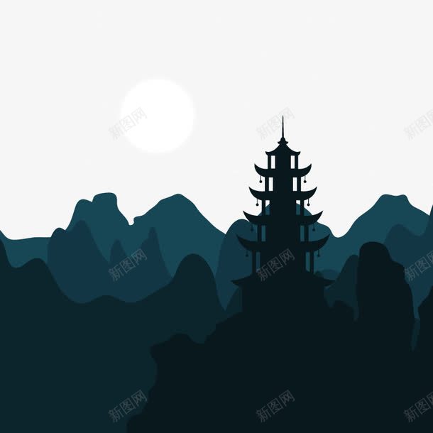 山丘塔树林png免抠素材_新图网 https://ixintu.com 山林 蓝色 铁塔