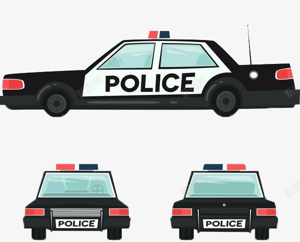 一辆警车的正面和侧面png免抠素材_新图网 https://ixintu.com 交通工具 公安部 反恐 机动车 特种车 特警车 警用 黑色