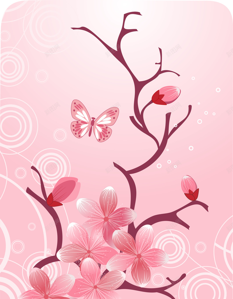 温馨少女系粉色蝴蝶背景矢量图ai设计背景_新图网 https://ixintu.com 唯美 圆 少女 文艺 桃花 温馨 矢量 粉红 花苞 蝴蝶 矢量图