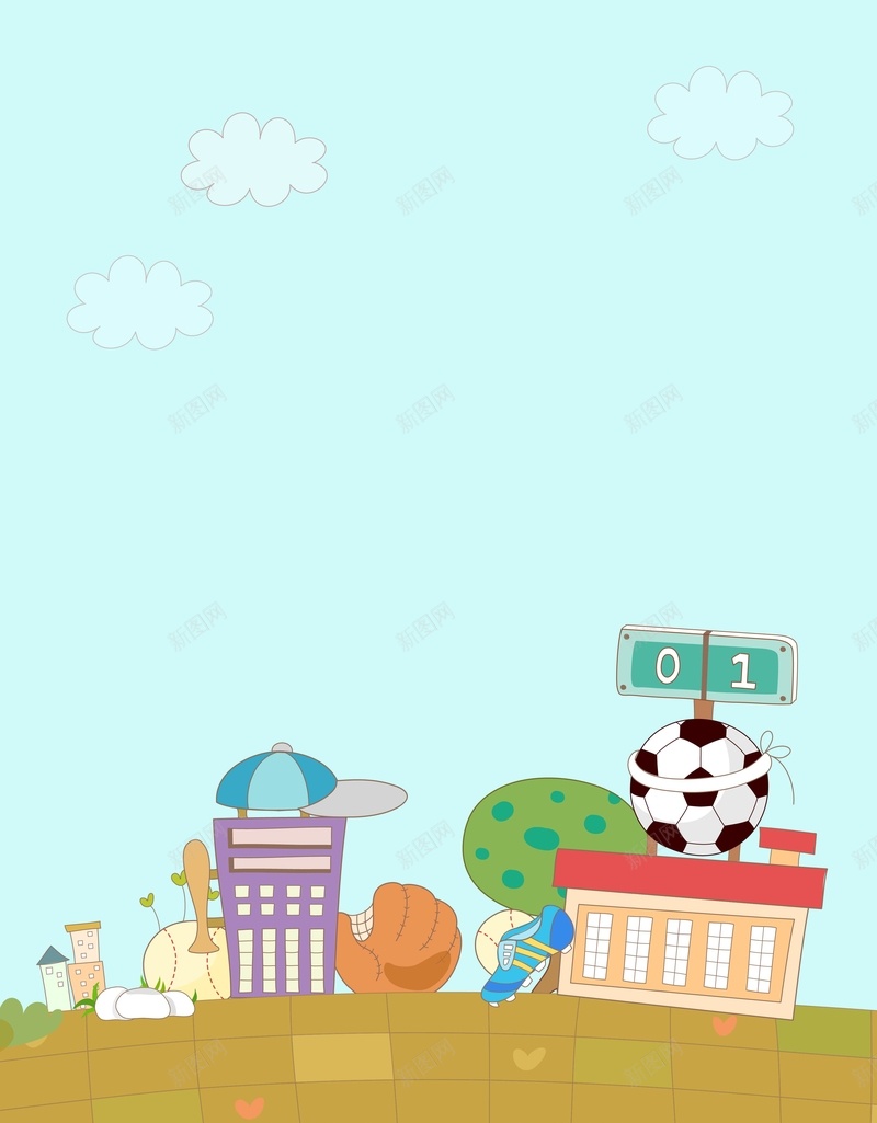 矢量卡通手绘运动球类背景ai设计背景_新图网 https://ixintu.com 儿童插画 卡通 手绘 早教 橄榄球 海报 球类 矢量 背景 蓝色 足球 运动 矢量图