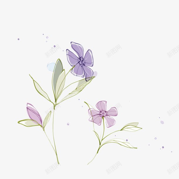 浅紫色花朵png免抠素材_新图网 https://ixintu.com 手绘 根茎 水墨 紫色花朵 绿叶 花瓣 风景