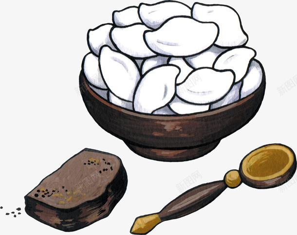 插画饺子加一块面包png免抠素材_新图网 https://ixintu.com 勺子 插画 面包 饺子