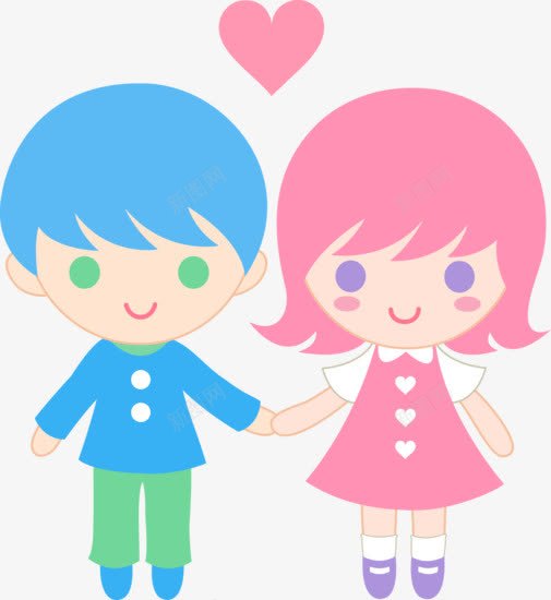 卡通小男孩跟小女孩png免抠素材_新图网 https://ixintu.com 儿童 儿童插画 动画 卡通 可爱 扁平化 手拉手