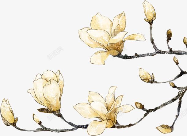 水墨画梨花png免抠素材_新图网 https://ixintu.com 梨花 梨花树 水墨画 白色