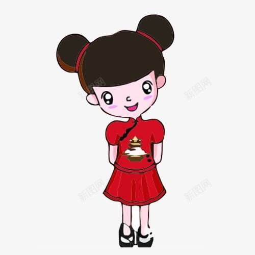 手绘卡通红衣丸子头女孩png免抠素材_新图网 https://ixintu.com 丸子头 免费png 免费png素材 女孩 红衣 黑鞋子