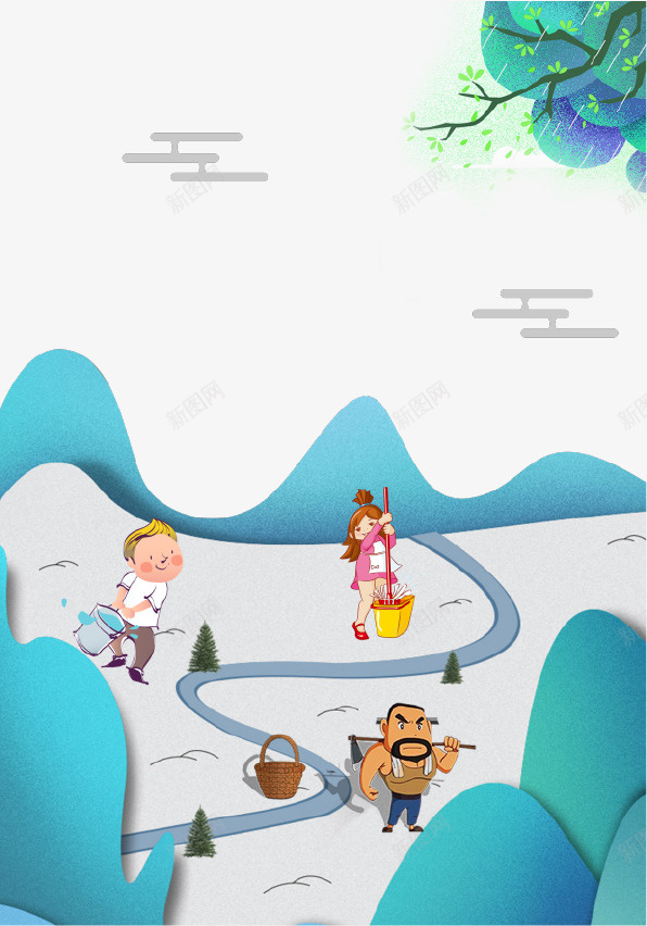 蓝色创意卡通劳动节海报插画psd免抠素材_新图网 https://ixintu.com 儿童 创意设计 劳动 劳动节 插画 海报 节日 蓝色