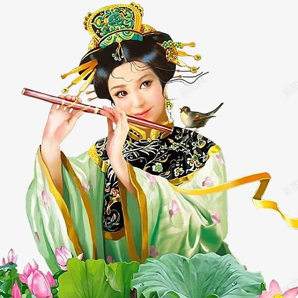 2017古代后宫妃子佳丽吹笛png免抠素材_新图网 https://ixintu.com 古代女子 吹笛 妃子 娘娘 笛子