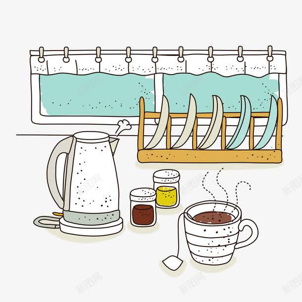 泡茶png免抠素材_新图网 https://ixintu.com 手绘 红茶 茶包茶壶 蓝色
