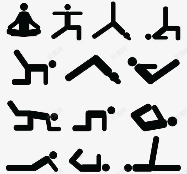瑜伽动作简笔画png免抠素材_新图网 https://ixintu.com 健身 瑜伽 简笔画 黑色